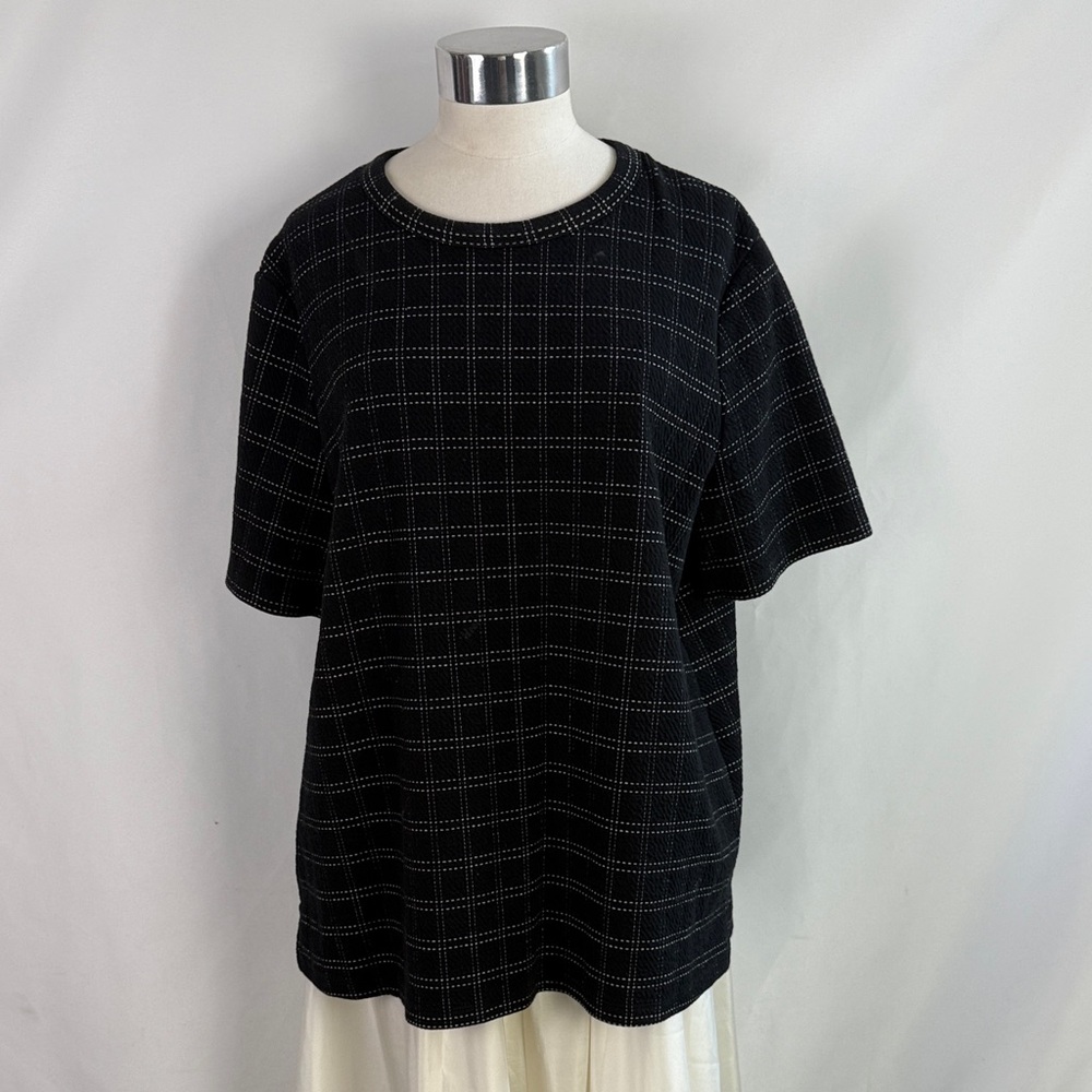 Anthropologie Black Plaid Short Sleeve Top